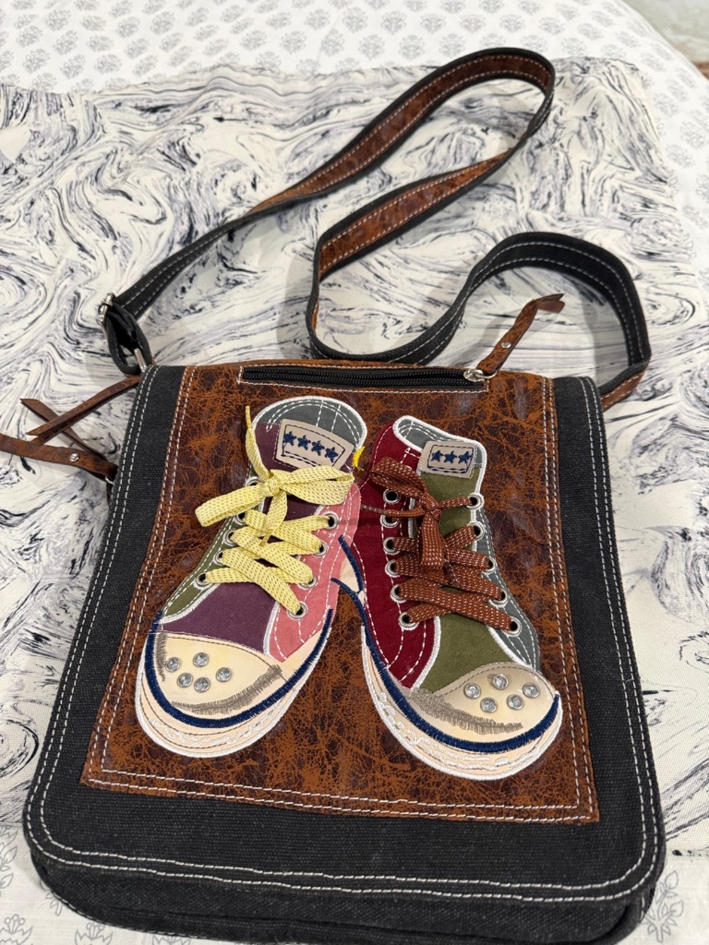 Y2k Vintage Denim with COnverse style Sneakers  on Crossbody Bag